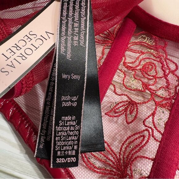 NWT VS VERY SEXY PUSH UP PLUNGE VYNIL & LACE LONGLINE CORSET TOP BRA 32D - Picture 6 of 7